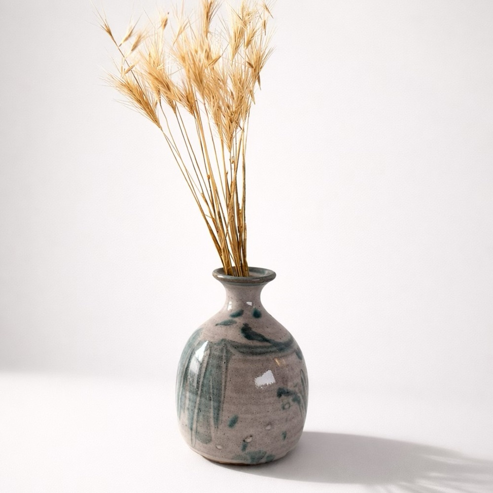 MINI STUDIO POTTERY SIGNED‎ BUD VASE BLUE/GREY GLAZED COTTAGE-CORE MCM BOHO EUC